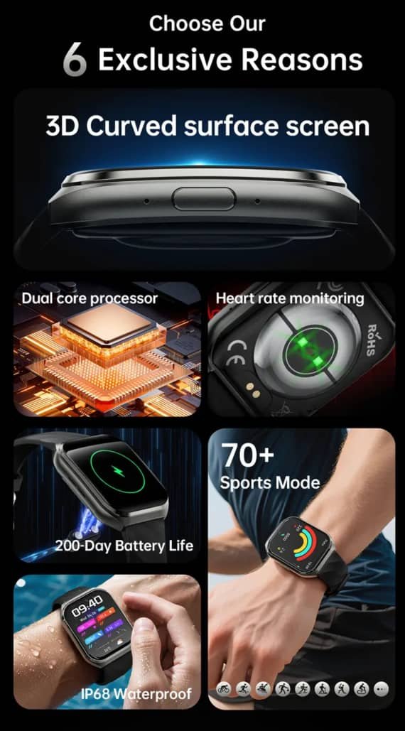 MT66 Smart Watch – 1000mAh(1month+) Battery | Bluetooth Calling | IP68 Waterproof - Image 14