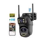 Icsee Dual Lens 6MP 4K Smart Dual Light Mode Outdoor Cctv Wireless Ptz Waterproof Ip66 Cameras Ip Black case