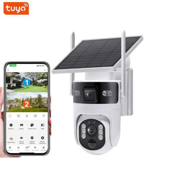 Tuya Flow-Free 4G DATA Dual Lens 6MP No SIM Card Slot Outdoor Waterproof Night Vision 5W Solar 7800mAh Battery Solar PTZ Camera