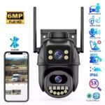 Icsee Dual Lens 6MP 4K Smart Dual Light Mode Outdoor Cctv Wireless Ptz Waterproof Ip66 Cameras Ip Black case