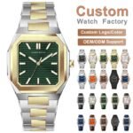 Women's Square Dial Leather Strap Bracelet Watch Japanese Quartz Movement Waterproof Gold Stainless Steel Diamond