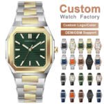 Women's Square Dial Leather Strap Bracelet Watch Japanese Quartz Movement Waterproof Gold Stainless Steel Diamond