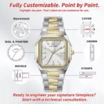 Women's Square Dial Leather Strap Bracelet Watch Japanese Quartz Movement Waterproof Gold Stainless Steel Diamond