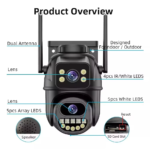 Icsee Dual Lens 6MP 4K Smart Dual Light Mode Outdoor Cctv Wireless Ptz Waterproof Ip66 Cameras Ip Black case