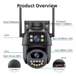 Icsee Dual Lens 6MP 4K Smart Dual Light Mode Outdoor Cctv Wireless Ptz Waterproof Ip66 Cameras Ip Black case
