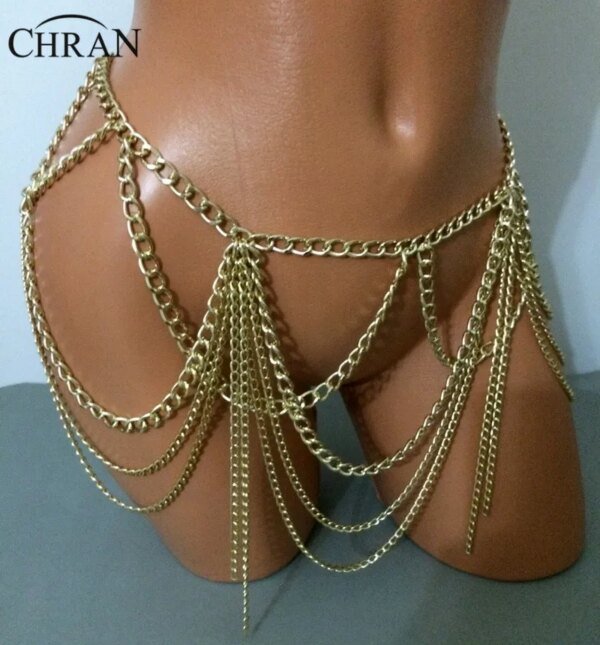 Chran Gold Silver Color Dangle Multilayer Tassel Women Sexy Bikini Beach Body Chain Link Necklace Belly Waist Slave Chain BCJ605