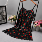 Sexy Cherry Print Satin Nightie Women Summer Spaghetti Strap Mini Dress Soft Sleepwear Lingerie Gown Loungewear Robe Nightgown
