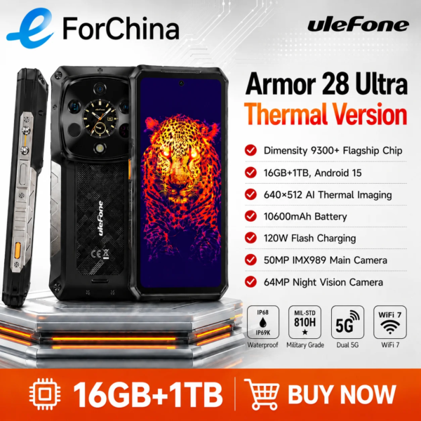 Ulefone Armor 28 Ultra Rugged Smartphone 5G 16GB+1TB Thermal Version 6.67'' 10600mAh 120W 50MP Rear Camera Android 14 NFC