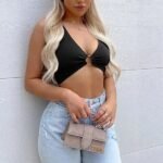 Summer New Women Sleeveless Solid Tight Hollow Out Crop Top V Neck Vest Tops