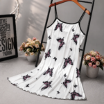 Sexy Cherry Print Satin Nightie Women Summer Spaghetti Strap Mini Dress Soft Sleepwear Lingerie Gown Loungewear Robe Nightgown