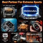 1500mAh Military Grade Smart Watch 100 Days Battery Life 10ATM Waterproof Bluetooth Call SOS Alert LED Flashlight Sports Watches