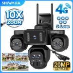 SHIWOJIA 20MP 10X zoom Camera WIFI Outdoor 5 Lens 4-screen AI Human Detect Waterproof Night Vision CCTV Security Protection