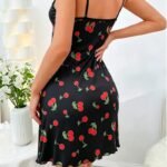 Sexy Cherry Print Satin Nightie Women Summer Spaghetti Strap Mini Dress Soft Sleepwear Lingerie Gown Loungewear Robe Nightgown