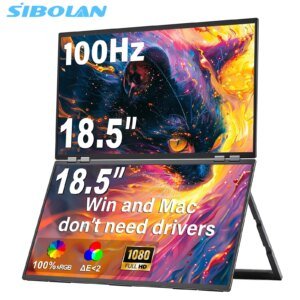 SIBOLAN 18.5 Inch 100Hz Dual Portable Monitor 1080P FHD 100%sRGB Screen Extender Triple Folding USB C HDMI for Laptop Mini PC